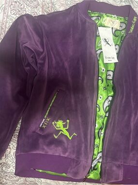 Reign Purple Velvet Jacket with Bright Green Paisley Lining